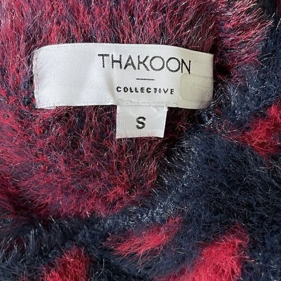 THAKOON Collective Sweater Womens Small Fuzzy S Navy Red Dot Printed Pullover - Picture 10 of 13
